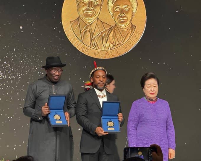 ‘It belongs to every Nigerian’ — Goodluck Jonathan receives Sunhak Peace Prize in South Korea
