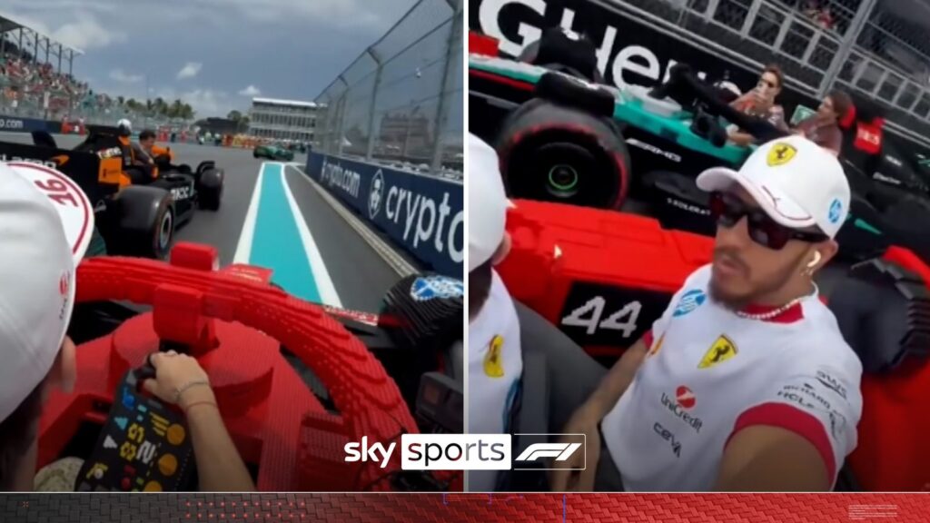 Chaos! Hamilton shares onboard footage of LEGO cars colliding in Miami