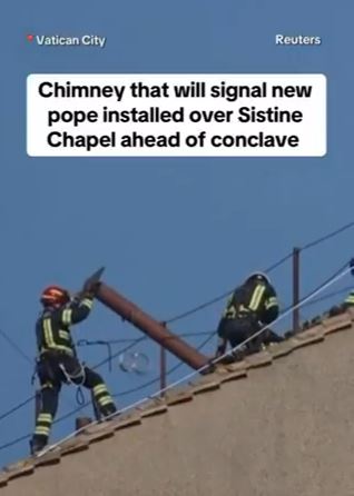 Vatican Installs Sistine Chapel Chimney Ahead Of May 7 Papal Conclave (Video)